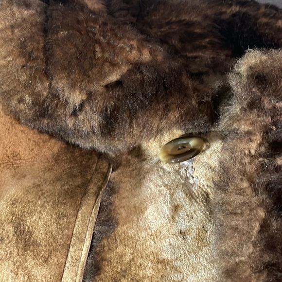 Sheepskin mens coat from Sears vintage brown tan size 44 unique mottled leather - Picture 7 of 17